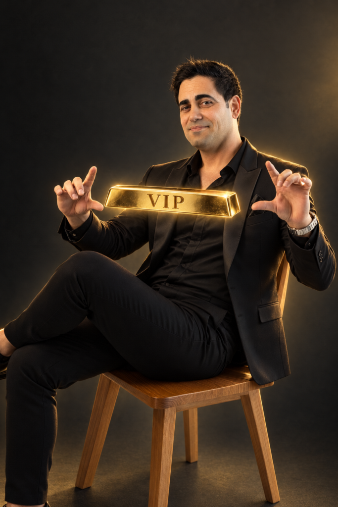 מרום מור בחליפה עם מטיל זהב VIP מרחף, תמונת קונספט מעוצבת